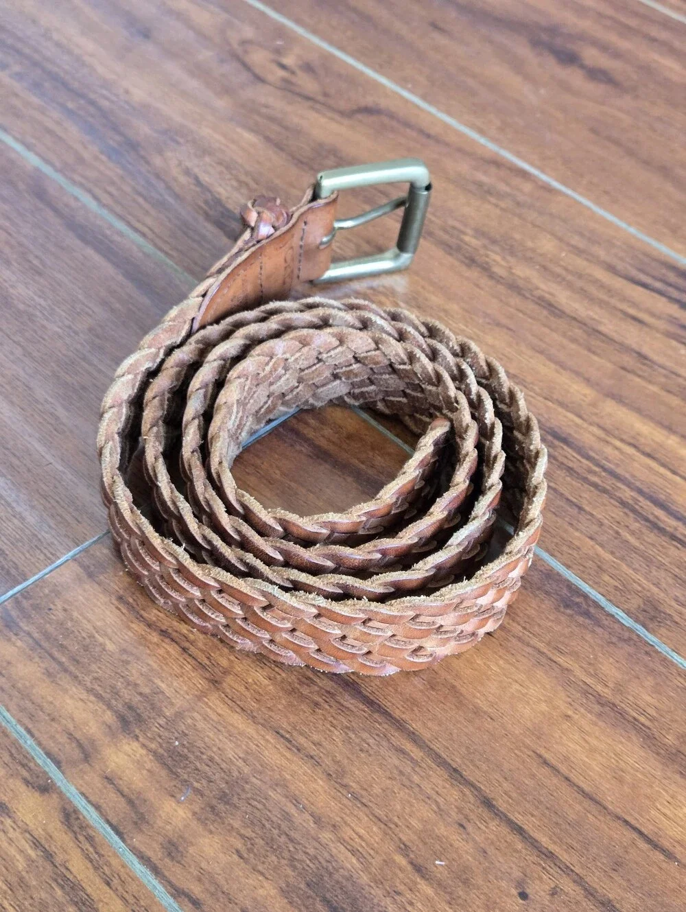J. Crew Men's Woven Braided Leather Belt w/Brass Buckle - Chestnut Brown Size M